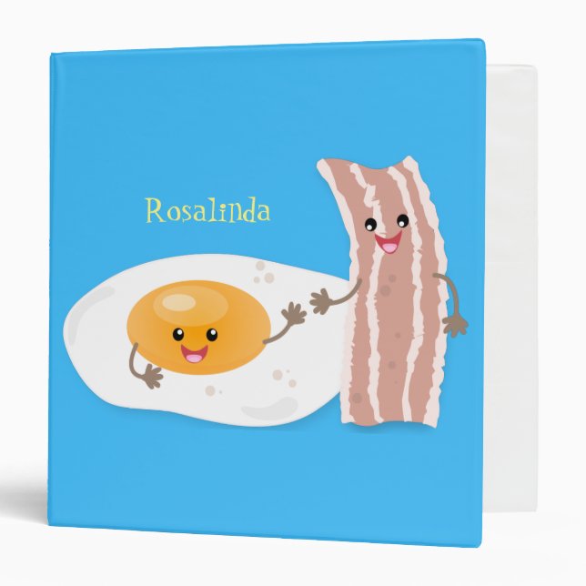 Cute kawaii egg and bacon cartoon illustration 3 ring binder (Front/Inside)