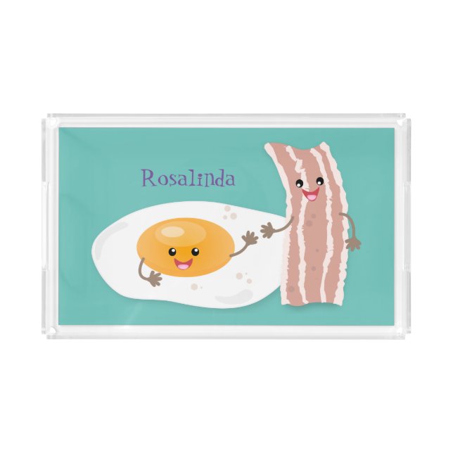 Cute kawaii egg and bacon cartoon illustration acrylic tray (Front)