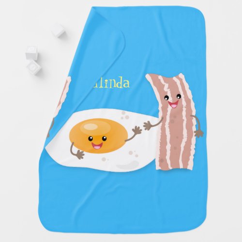 Cute kawaii egg and bacon cartoon illustration baby blanket