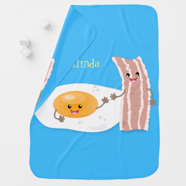 Cute kawaii egg and bacon cartoon illustration baby blanket (In Situ)