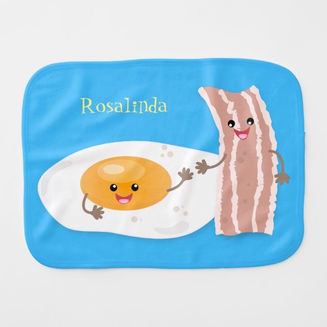 Cute kawaii egg and bacon cartoon illustration baby burp cloth (Front Horizontal)