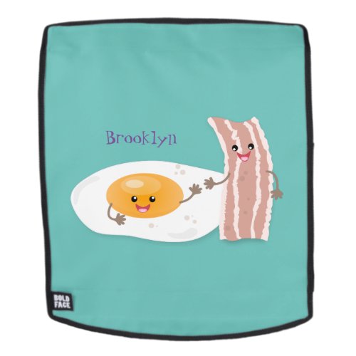 Cute kawaii egg and bacon cartoon illustration backpack