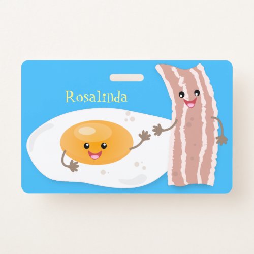 Cute kawaii egg and bacon cartoon illustration badge