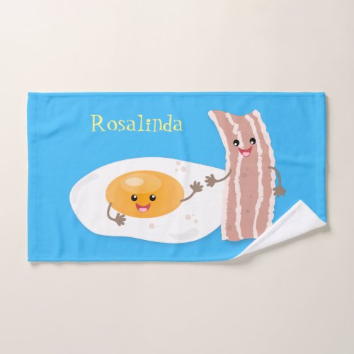 Cute kawaii egg and bacon cartoon illustration bath towel set