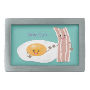 Cute kawaii egg and bacon cartoon illustration belt buckle