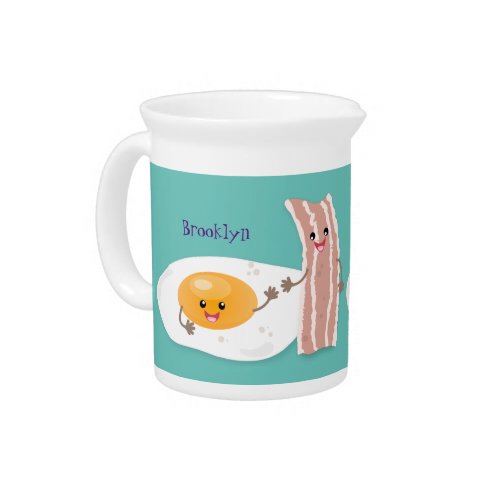 Cute kawaii egg and bacon cartoon illustration beverage pitcher