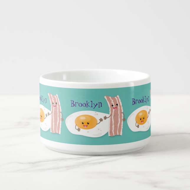 Cute kawaii egg and bacon cartoon illustration bowl (Center)