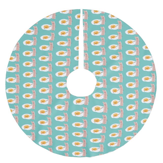 Cute kawaii egg and bacon cartoon illustration brushed polyester tree skirt (Front)