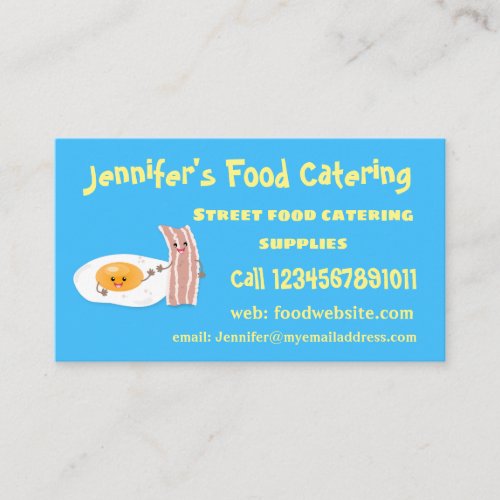 Cute kawaii egg and bacon cartoon illustration business card