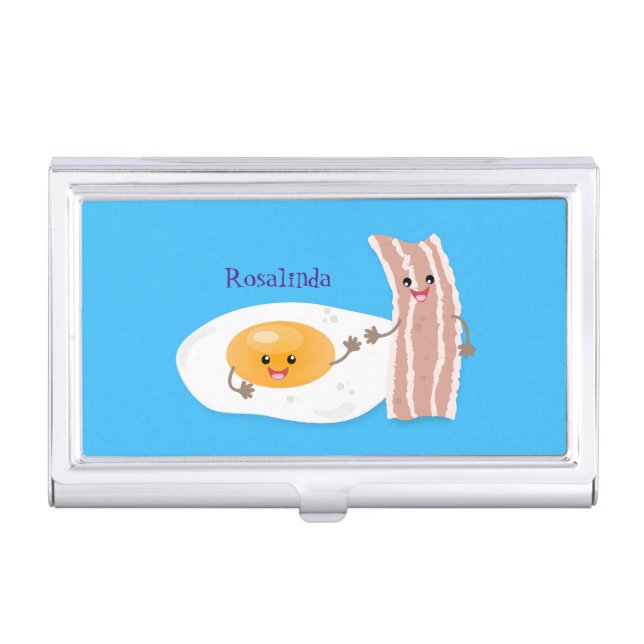 Cute kawaii egg and bacon cartoon illustration business card case (Front)