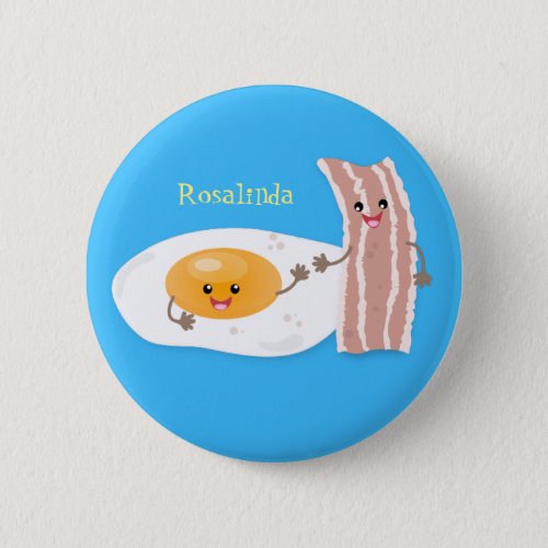 Cute kawaii egg and bacon cartoon illustration button