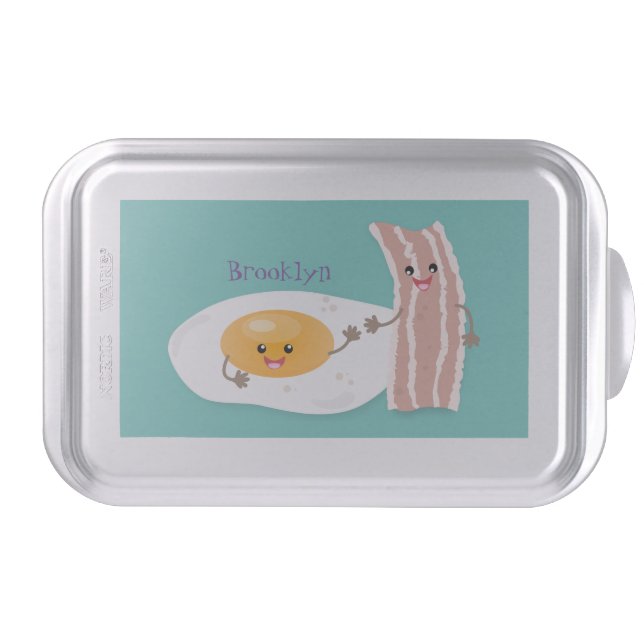 Cute kawaii egg and bacon cartoon illustration cake pan (Front)