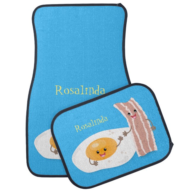 Cute kawaii egg and bacon cartoon illustration  car floor mat (Set)