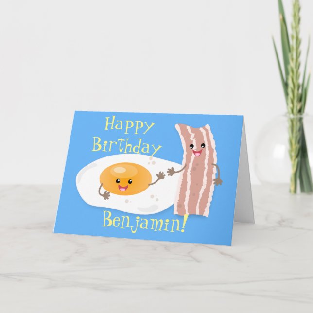 Cute kawaii egg and bacon cartoon illustration card (Front)