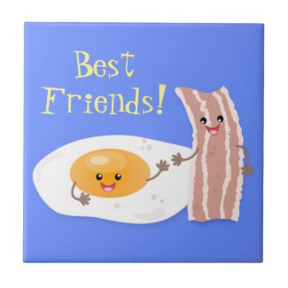 Cute kawaii egg and bacon cartoon illustration