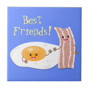 Cute kawaii egg and bacon cartoon illustration ceramic tile