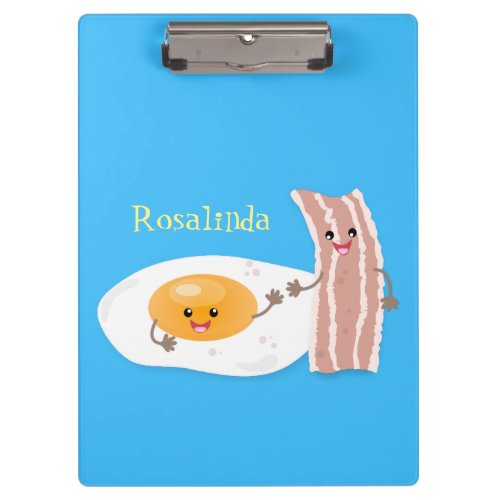 Cute kawaii egg and bacon cartoon illustration clipboard