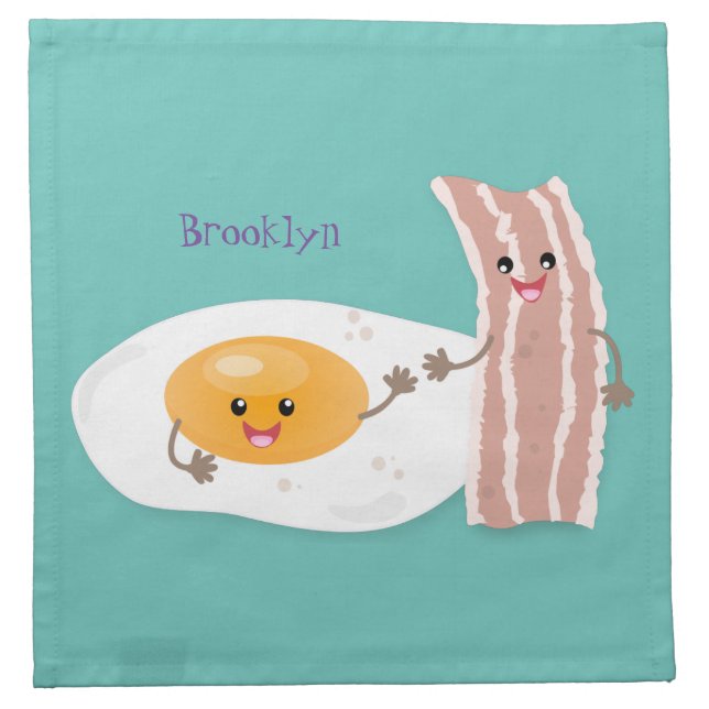 Cute kawaii egg and bacon cartoon illustration cloth napkin (Front)