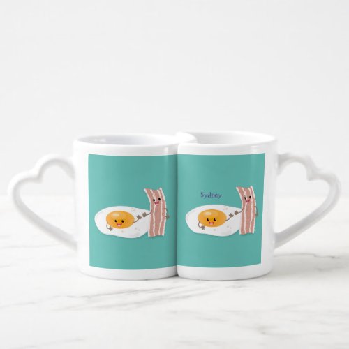 Cute kawaii egg and bacon cartoon illustration coffee mug set