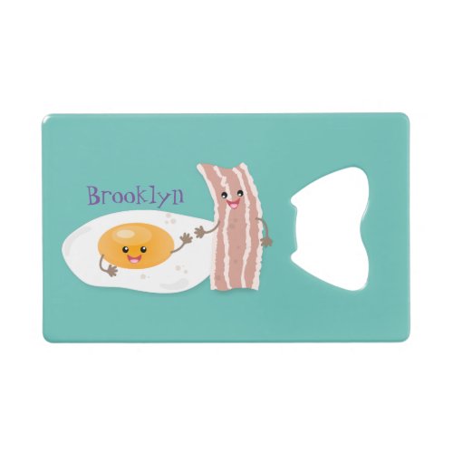 Cute kawaii egg and bacon cartoon illustration credit card bottle opener