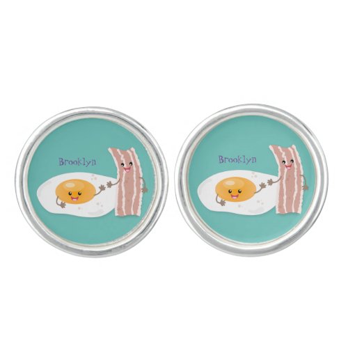 Cute kawaii egg and bacon cartoon illustration cufflinks