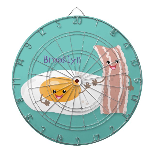 Cute kawaii egg and bacon cartoon illustration dart board (Front)