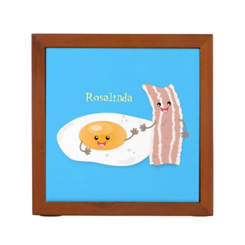Cute kawaii egg and bacon cartoon illustration desk organizer