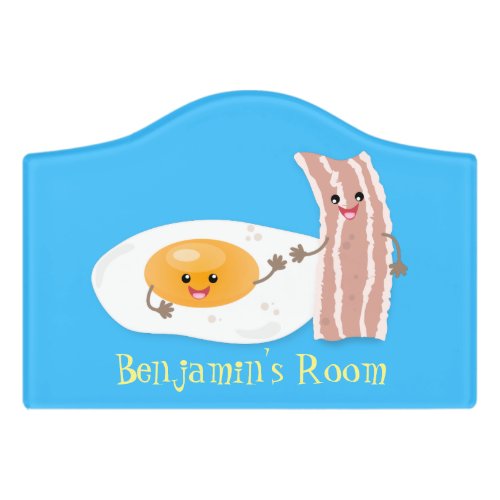 Cute kawaii egg and bacon cartoon illustration door sign