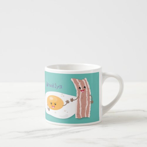 Cute kawaii egg and bacon cartoon illustration espresso cup