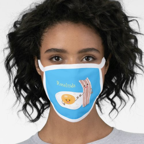 Cute kawaii egg and bacon cartoon illustration face mask