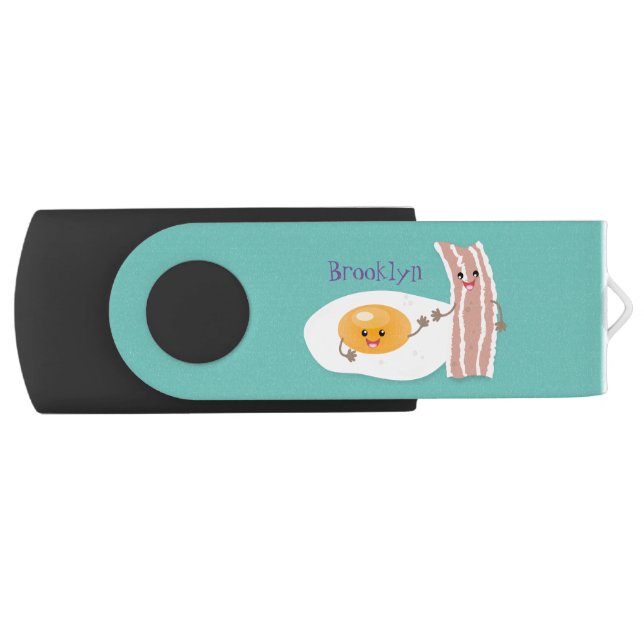 Cute kawaii egg and bacon cartoon illustration flash drive (Front)