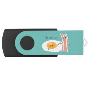 Cute kawaii egg and bacon cartoon illustration flash drive