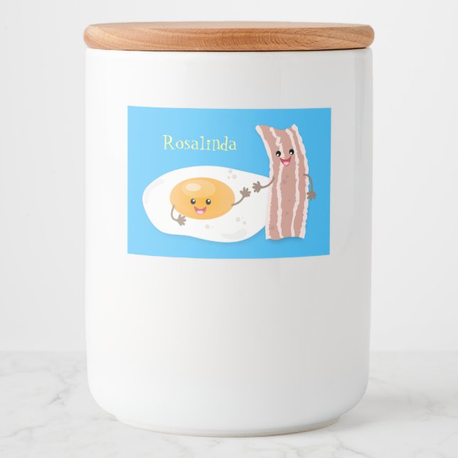Cute kawaii egg and bacon cartoon illustration food label (Front)