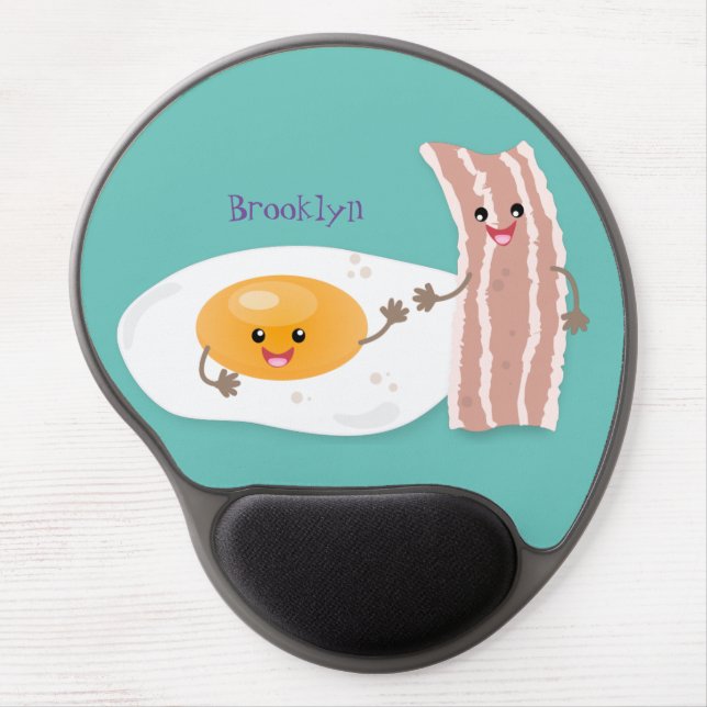Cute kawaii egg and bacon cartoon illustration gel mouse pad (Front)