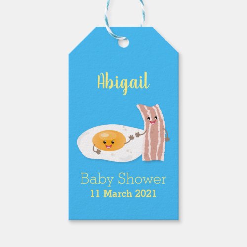 Cute kawaii egg and bacon cartoon illustration  gift tags