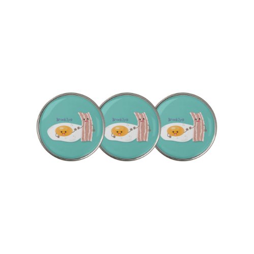 Cute kawaii egg and bacon cartoon illustration golf ball marker