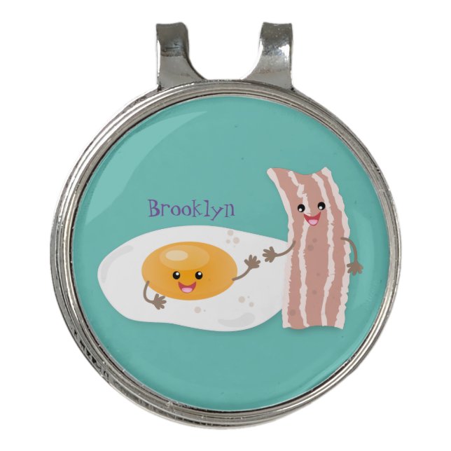 Cute kawaii egg and bacon cartoon illustration golf hat clip (Front)
