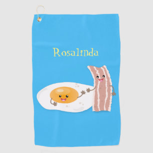 Cute kawaii egg and bacon cartoon illustration golf towel