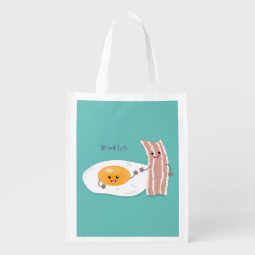 Cute kawaii egg and bacon cartoon illustration grocery bag