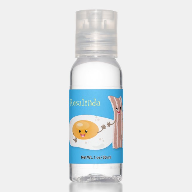 Cute kawaii egg and bacon cartoon illustration hand sanitizer (Front)