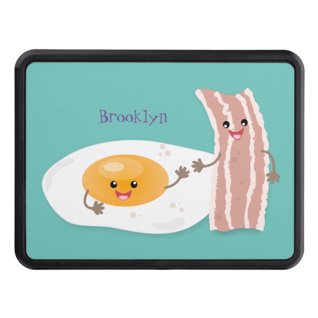 Cute kawaii egg and bacon cartoon illustration hitch cover (Front)