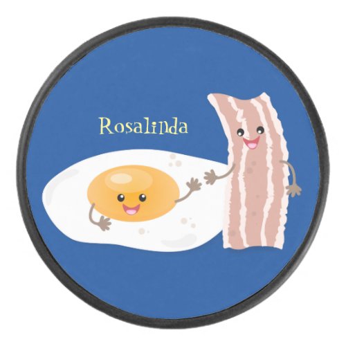 Cute kawaii egg and bacon cartoon illustration hockey puck