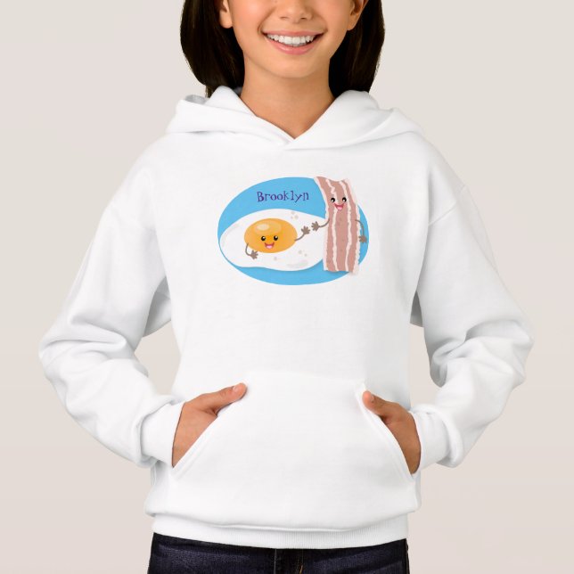 Cute kawaii egg and bacon cartoon illustration hoodie (Front)