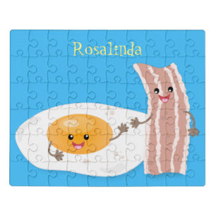 Cute kawaii egg and bacon cartoon illustration jigsaw puzzle