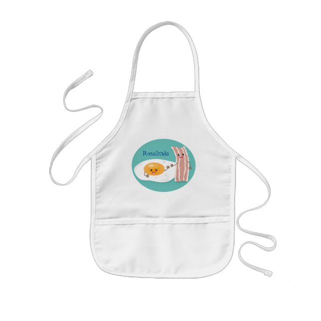 Cute kawaii egg and bacon cartoon illustration kids' apron (Front)