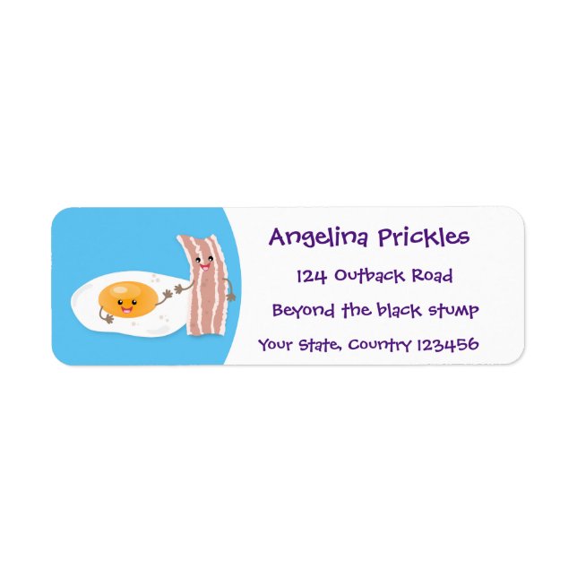 Cute kawaii egg and bacon cartoon illustration label (Front)