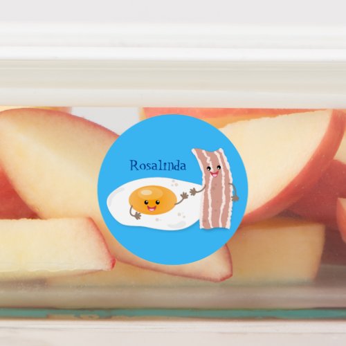 Cute kawaii egg and bacon cartoon illustration labels