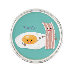 Cute kawaii egg and bacon cartoon illustration lapel pin