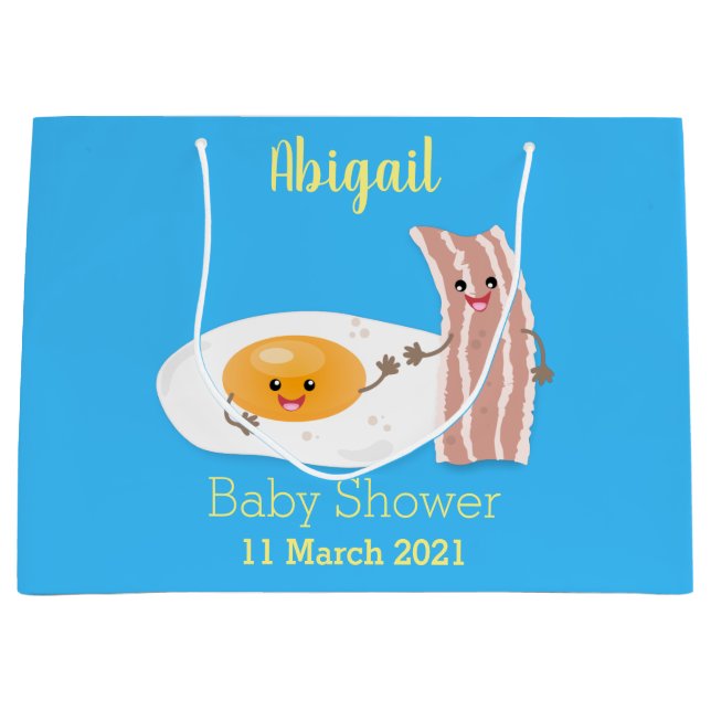 Cute kawaii egg and bacon cartoon illustration large gift bag (Front)