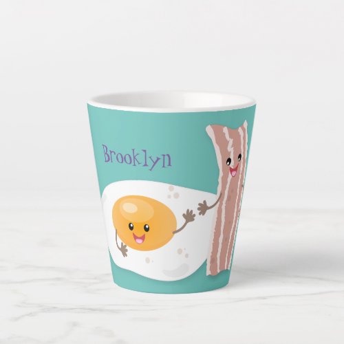 Cute kawaii egg and bacon cartoon illustration latte mug